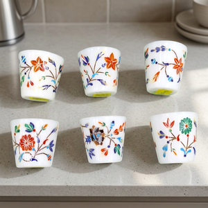 Vaso de chupito de mármol blanco pulido de 3 pulgadas con incrustaciones de piedra multicolor, hecho a mano, decorativo, para bebidas, al por mayor, para el hogar, bar, exportación, estilo antiguo - Product Image 2