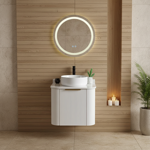 Meuble-lavabo de salle de bain <span class=keywords><strong>avec</strong></span> <span class=keywords><strong>porte</strong></span> battante, miroir LED mural, en bois massif, étanche et écologique - Product Image 1