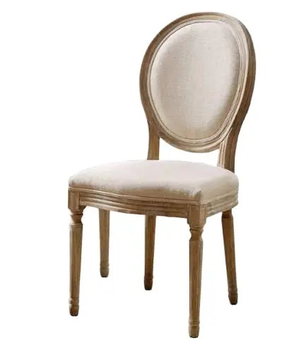 Silla de comedor estilo Louis, mueble antiguo de tela con marco de madera, respaldo redondo ovalado
