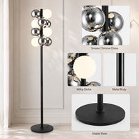 Lampadaire moderne en chrome fumé avec globe en verre laiteux G9, noir sable, pour salon, chambre, éclairage d'ambiance d'angle, facile à installer