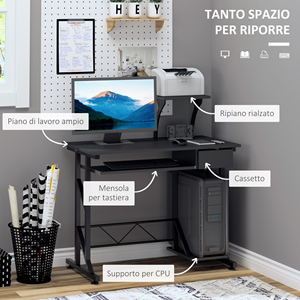 HOMCOM-Escritorio de oficina de acero y madera para ahorrar espacio, con cajón, bandeja extraíble para teclado, 90x50x100 cm, color negro - Product Image 5