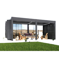 Pavillon de jardin motorisé en aluminium sur mesure, taille personnalisée, élégant pour les fêtes de famille. Espace de vie extérieur moderne UOGEL C4, balcon