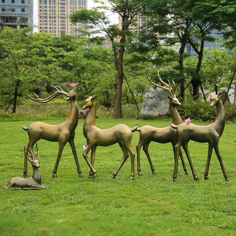 China quality different sizes customized deer bronze animal sculpture for outdoor decoration