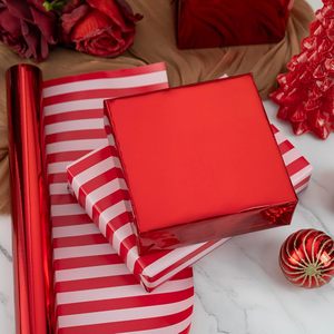 Red Wrapping Paper Roll 17 In X 33 Ft Reversible Metallic Red Stripe Design For Christmas Gift <b>Wrap</b> - Product Image 5