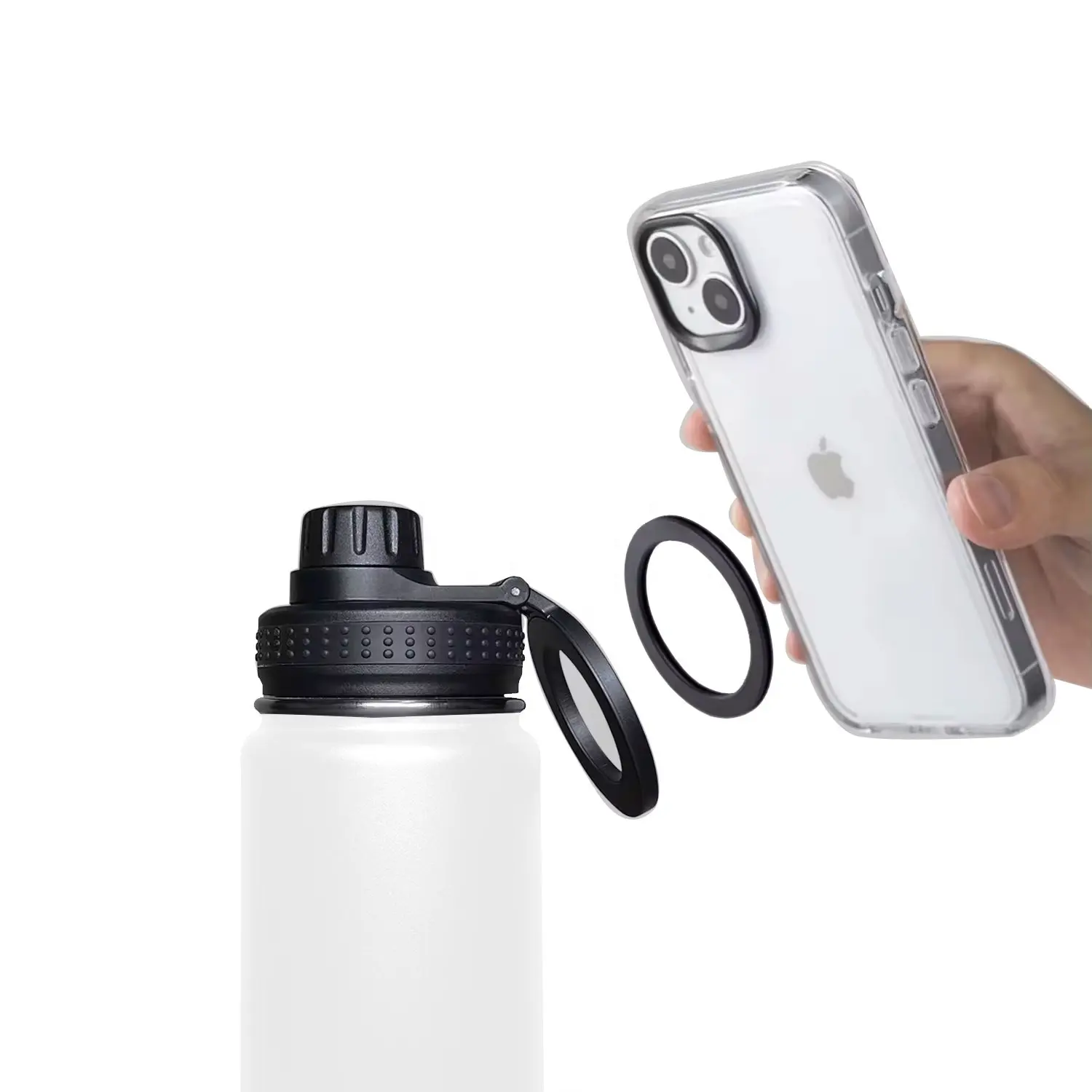 18oz 24oz Magnetic Lid Flask Vacuum Sport Bottle Insulated Water Bottle With Magnetic Cell Phone Holder