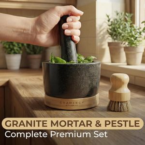 Ensemble mortier et pilon robuste en pierre de granit avec base stable en bambou, pilon extra long - Product Image 4