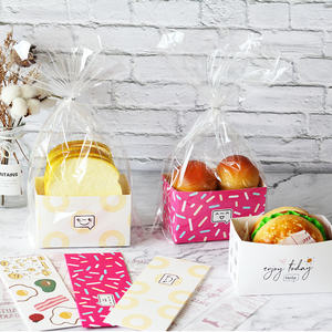 Food grade clear packing bread polybag disposable transparent plastic cake bread bags with paper box