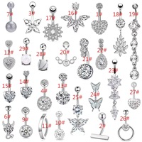 Anneaux de nombril en acier inoxydable papillon étincelant en forme de coeur Zircon ventre ongles Piercing bijoux
