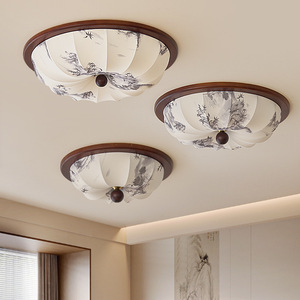 Plafonnier LED tricolore 42cm 52cm 62cm, luminaire pour chambre à coucher, avec imprimé floral en tissu, style dynastie Song - Product Image 2