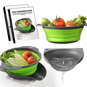 Zusammen klappbares rundes TPR-Sieb mit Wasser ab weiser Set Spülmaschinen fest Home Kitchen Obst-und Gemüse wasch korb - Product Image 1