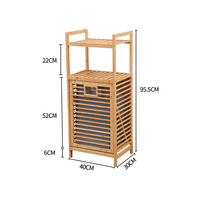 Étagère de rangement pour salle de bain en bambou naturel avec panier à linge en tissu amovible, organisateur à plusieurs niveaux
