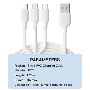 <span class=keywords><strong>Cable</strong></span> de Carga Rápida <span class=keywords><strong>3</strong></span> en 1 de PVC Tipo C <span class=keywords><strong>Micro</strong></span> <span class=keywords><strong>USB</strong></span> EV <span class=keywords><strong>3</strong></span> Colores 1.2m 2.4A para iPhone y Teléfonos Android, <span class=keywords><strong>Cable</strong></span> de Datos de Silicona - Product Image 2