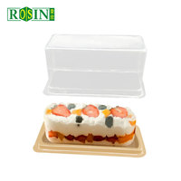 Boîte à gâteau en mousse rectangulaire transparente en PET de qualité alimentaire personnalisée avec base dorée, emballage en plastique jetable