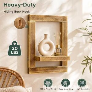 Wooden Square Wall <b>Shelf</b> Solid Wood Floating Display <b>Rack</b> For Home Decor Vase Plant Holder Living Room Storage - Product Image 3