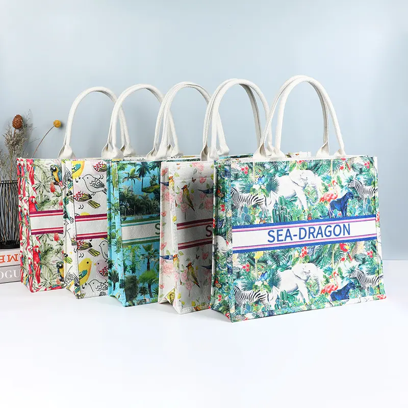 Custom Linen Tote Bag for Women Fashionable Portable Shoulder Beach Handbag Large Size