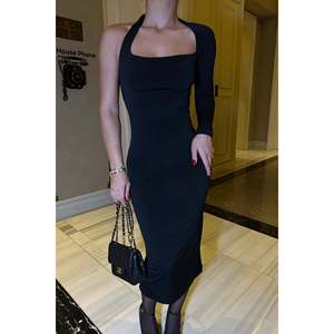 Vestido de Noche Negro de Un Solo Hombro con Detalle de Lujo en la Espalda, Talla XL, Cintura Imperio, para Damas de Honor o Fiestas - Product Image 4