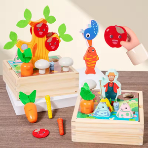 Jeu <span class=keywords><strong>de</strong></span> pêche multifonctionnel en bois pour l'éducation précoce des enfants, ferme, verger, capture d'insectes, jouet en bois Montessori - Product Image 1