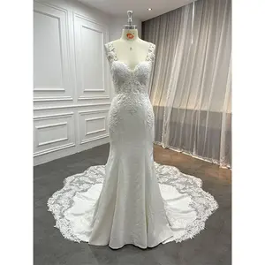 आपूर्तिकर्ता Noblebride एक फ्रेम सेक्विन शादी की पोशाक भव्य विंटेज सफेद ब्राइडल गाउन मरमेड क्रेप मनके शादी की पोशाक
