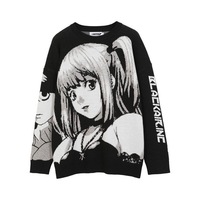 OEM à manches longues Anime rappeur pull en tricot Harajuku Hip Hop Vintage Streetwear Mohair motif imprimé hiver col rond Vintage