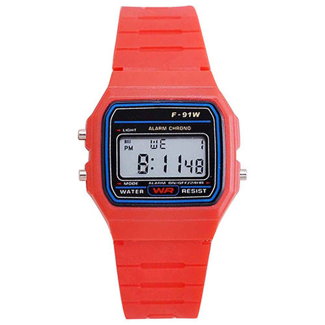 Cartoon Children's Digital Watch Red Square Dial Cheap Price PVC Strap Stainless Steel Fashion Style Plastic PVC Strap Digital