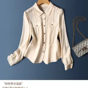 Wholesale 2024 Autumn New Gentle and Elegant Polo Collar Elegant Commuter Solid Color Long Sleeved Women's Shirts