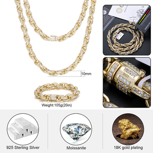 Nuova Collana a Catena Intrecciata con Diamanti Moissanite VVS Taglio Baguette, Gioielli Hip Hop da Uomo in Argento Sterling 925 da 10mm - Product Image 6