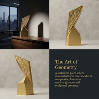 Trophée personnalisé en métal doré sablé et gravé au laser, design géométrique moderne, souvenir pour cérémonie d'entreprise, événement sportif
