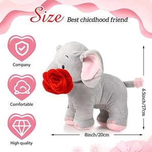 Individuelles 2-er Pack Grauer Rosen-Elefant Stofftier individuelles Logo weiches Baby-Elefant-Plüschtied mit roter Rose zum Valentinsgeschenk - Product Image 3
