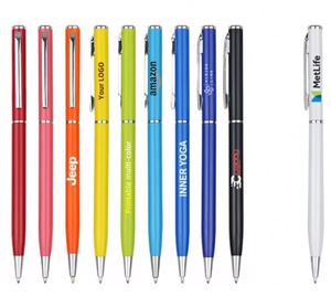 Stylos à bille en métal personnalisés avec logo promotionnel, encre noire, stylos à bille fins multicolores métalliques, fournitures de bureau et scolaires - Product Image 1