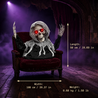 Squelette fantôme assis dynamique pour Halloween SIPKLR de 1 m avec yeux rouges lumineux et effets sonores effrayants