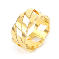 Meetyoo Trendiger 9mm Breiter Wellenförmiger Kubanischer Kettenring aus Edelstahl mit PVD 18K Gold Schwarz Beschichtung für Herren, Anlaufbeständig und Wasserdicht