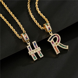Collar con colgante de letra del alfabeto, cadena chapada en oro y latón <span class=keywords><strong>Simple</strong></span>, 26 letras personalizadas de circonio - Product Image 1