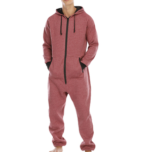Tuta in pile spessa personalizzata <span class=keywords><strong>invernale</strong></span> <span class=keywords><strong>pigiama</strong></span> <span class=keywords><strong>uomo</strong></span> un pezzo Homewear manica lunga con cappuccio pigiami - Product Image 2