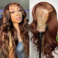 Perruque brune chocolat rougeâtre en cheveux humains, sans colle, perruque frontale en dentelle HD 13x4, cheveux brésiliens bruts, ondulés, fournisseur de perruques en cheveux humains colorés