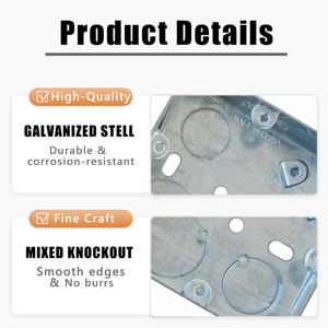 Caja <span class=keywords><strong>de</strong></span> conexiones <span class=keywords><strong>de</strong></span> fierro galvanizado 1 gang 3x3 pulgadas, 35mm profundidad, con salidas mixtas para interruptores - Product Image 3