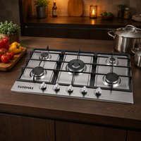 Cuisinière à gaz 5 brûleurs en acier inoxydable pour restaurant, équipement de cuisine commercial, usine
