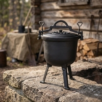 Marmite de camping en fonte émaillée à 3 pieds, fait main, avec couvercle, pour cuisson extérieure, foyer et barbecue