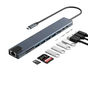 8 In 1 USB-C-Hub-Adapter Typ C Kabel Naar 4k 60Hz Konverter Ethernet 3.0 USB C 8 In 1 Hub USB-Ladestation Dock