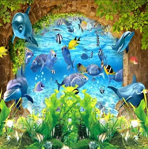 <span class=keywords><strong>Papier</strong></span> <span class=keywords><strong>peint</strong></span> mural floral du monde sous-marin personnalisé décor d'<span class=keywords><strong>aquarium</strong></span> de dauphin de poisson sous-marin étanche pour le salon - Product Image 5