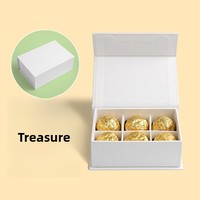 Confezione da sei scatole regalo rettangolari in carta rigida per alimenti, con chiusura magnetica e lamina d'oro, disponibili a magazzino.