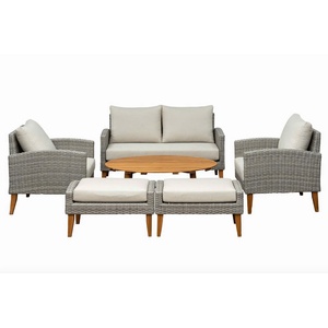 Custom <b>Outdoor</b> PE <b>Wicker</b> <b>Sofa</b> Set 6 Piece with Aluminum Frame, FS C Acacia Wood Table, Weather Resistant Patio Garden - Product Image 1