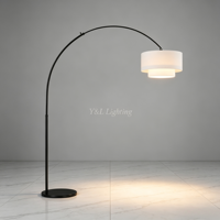 Lampadaire moderne à bras courbé, abat-jour en tissu double couche, pour espaces résidentiels et commerciaux