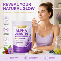 Capsules d'Alpha Arbutine Naturelle pour Adultes, Marque Privée ODM OEM, Complément Nutritionnel pour l'Éclat de la Peau, 60 Comprimés en Sachet Poudre