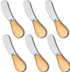 Juego <span class=keywords><strong>de</strong></span> Cuchillos para Untar y Rebanar Queso Crema, Ligeros, <span class=keywords><strong>de</strong></span> 6 Piezas, <span class=keywords><strong>de</strong></span> Acero Inoxidable con Mango <span class=keywords><strong>de</strong></span> Madera, Cuchillo para Mantequilla, Tabla <span class=keywords><strong>de</strong></span> Charcutería - Product Image 1