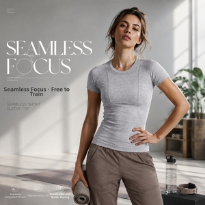 Women's short sleeved round <b>neck</b> sports T-shirt running fitness top slim fit breathable yoga short sleeved shirt - Product Image 3