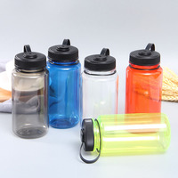 Bouteille d'eau en plastique PS de 600 ml avec poignée, design à large ouverture pour les sports de plein air et la salle de sport, bouteilles d'eau à large ouverture