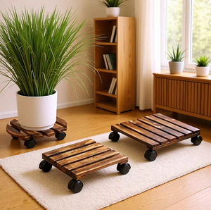 Roulettes carrées robustes à verrouillage pour plateaux à plantes en bois, adaptées au stockage de plantes d'intérieur/extérieur et de pots de fleurs lourds. - Product Image 1