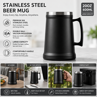 Chope à bière en acier inoxydable, tasse à bière isolée à double paroi, grande capacité, avec poignée, pour bar, camping, voyage