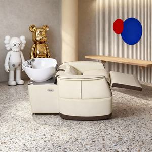 Nuevo sillón de lavado de cabello eléctrico de alta gama para <span class=keywords><strong>spa</strong></span> y salón de belleza, con elevación de piernas, semireclinable, lavabo de cerámica con descarga de agua y espacio de almacenamiento. - Product Image 1