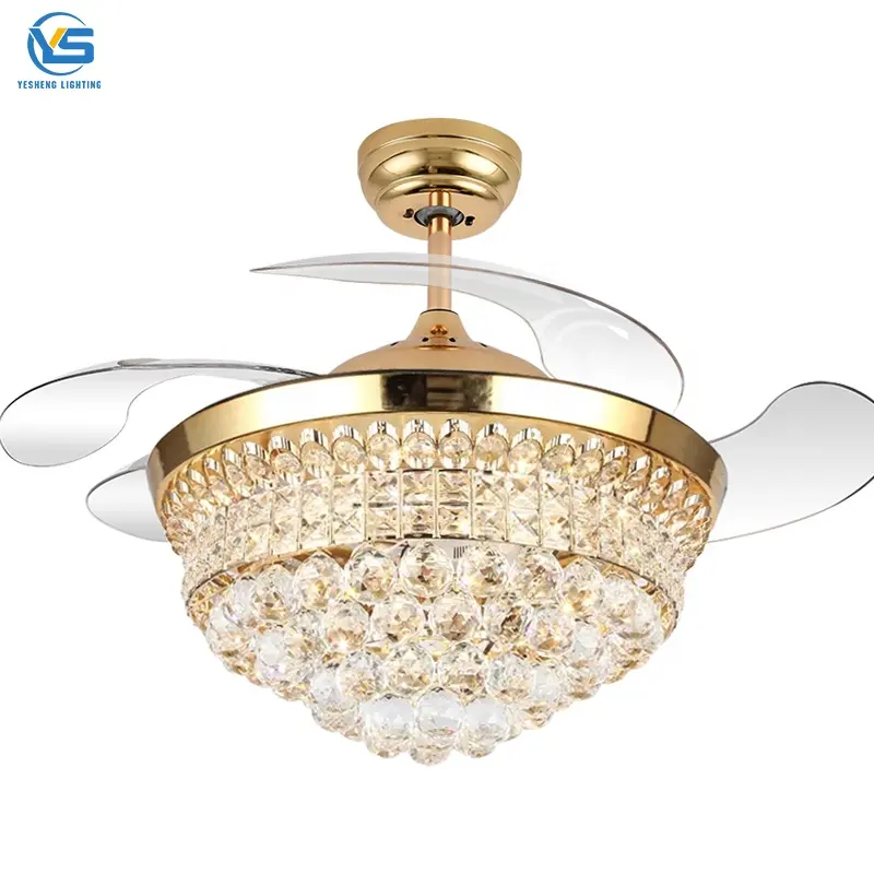 D046 chandelier ceiling fan with light with remote 42 inch 3 color crystal fan chandelier